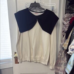 Black and Cream Sweater with Cape Bow Collar